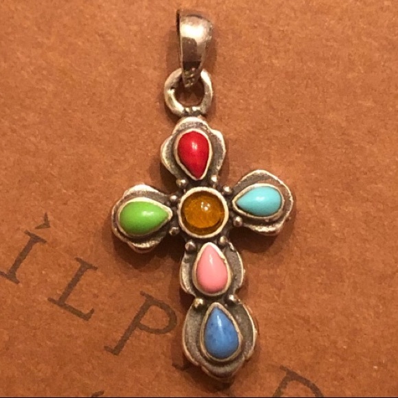 Silpada Jewelry - Silpada Filigree Sterling Silver Multi-Color Cross Pendant
